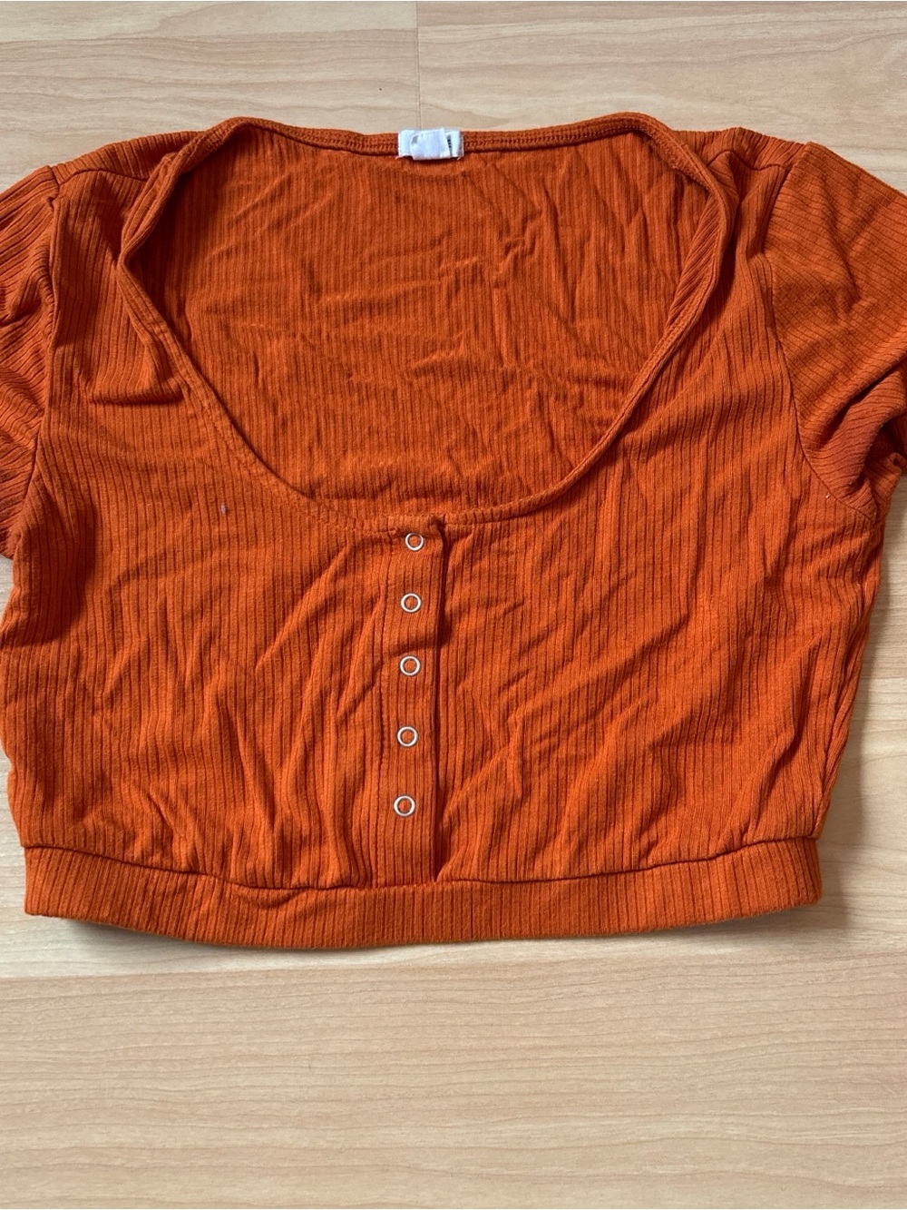 Garage Orange Ribbed Scoop-Neck Crop Top with Front Snap Detail